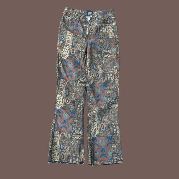 BDG Pants - BDG Women's Allover Print Flared High Rise Multicolor Boho Pants Size 24